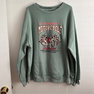 SHEIN Green Motorcycle Graphic Women's Crewneck Sweater